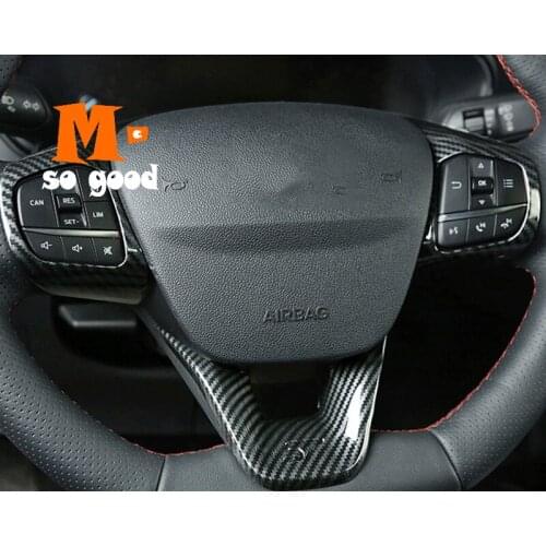 For Ford Fiesta MK8 ST LOGO Car steering wheel trim control button frame cover 2017 2018 ABS Carbon fiber Interior Accessories
