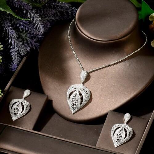 HIBRIDE Fashion Luxury Water Drop CZ Zircon Wedding Necklace Earrings Jewelry Set For Womem african women necklace N-1885