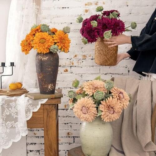 Fake Flower Eco-friendly Vivid Faux Silk Flower Artificial Sunflower Wedding Decor for Home