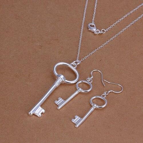 Jewelry Silver plated set, fashion set Oval Key Drop Earrings Necklace S191 /cmialdpa cxfaloma LKNSPCS191