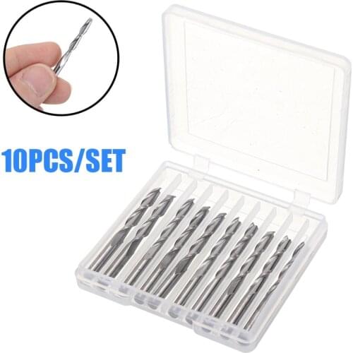 10pcs Dia 3.175mm 2 Flute End Mill Set 22mm Solid Carbide Spiral CNC Woodworking Milling Cutter Router Bits