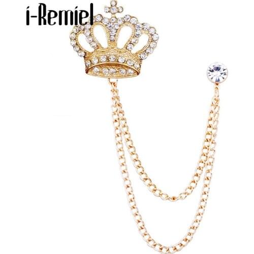 Korean Rhinestone Crown Brooch Tassel Lapel Pins Suit Shirt Collar Badge Corsage Brooches jewelry luxury for Men Accessories