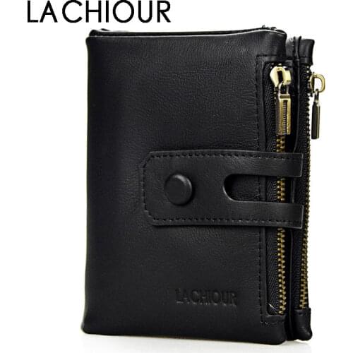 Lachiour Genuine Leather Men Wallets Coin Pocket Zipper Real Mens Leather Wallet with Coin High Quality Male Purse cartera