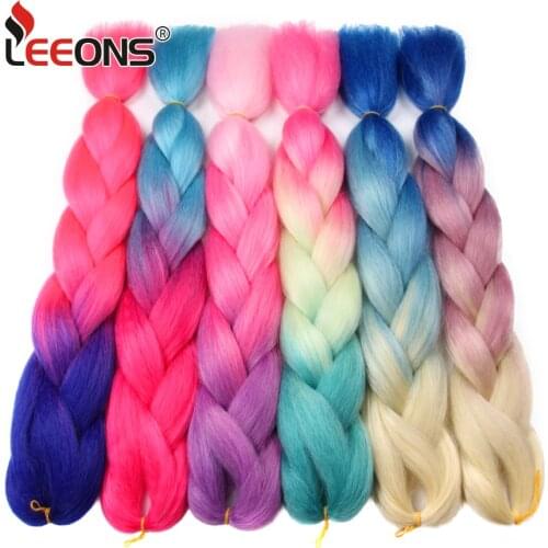 Leeons High Quality Jumbo Braid Hair Purple Pink Red Ombre Braiding Hair Extension 100G 24" Synthetic Hair Extension For Braids