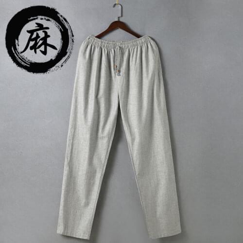 Linen MenS Loose Casual Pants Chinese MenS Trousers Straight Spring Summer Coarse Linen Middle-Aged And Elderly Trousers 3XL