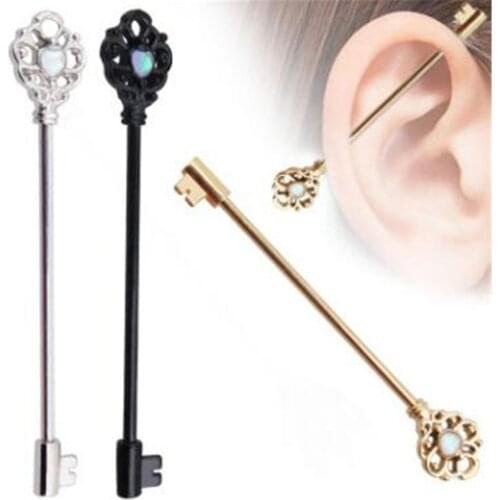 Louleur Gold Key Ear Scaffold Bar Barbell Piercing Cartilage Earring Body Jewelry Industrial Piercing Ethnic Indian Jewelry 2019