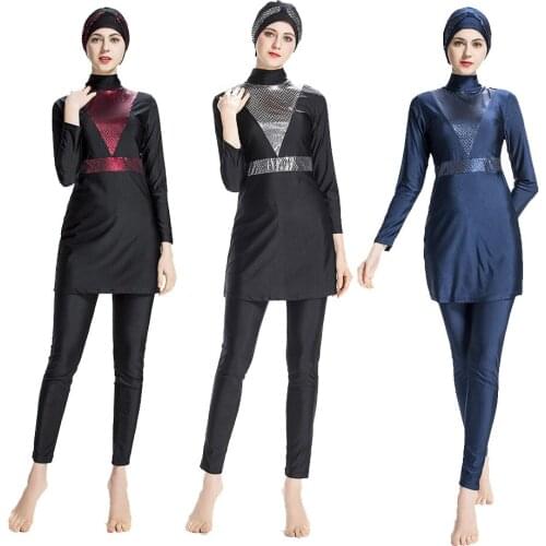 Arab Islamic Muslim Swimwear Women Hooded Swim Wear Bathing Burkini 3 Piece Suits Hijab Swimsuit Modest Swim Surf Wear Sport