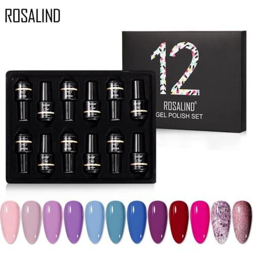 ROSALIND Gel Polish Set 12PCS Colorful Soak Off Hybrid Gel Varnishes All For Manicure UV/LED Glitter Nail Gel Kit For Nail Art