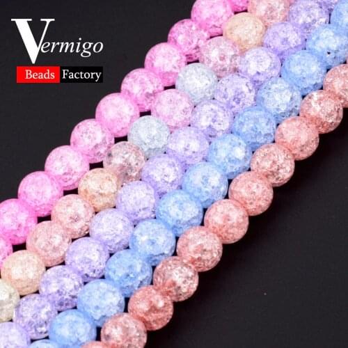 Natural Stone Multicolor Crack Quartz Crystal Round Loose Beads For Jewelry Making Frizzling Rock Popcorn Diy Bracelet 15inches