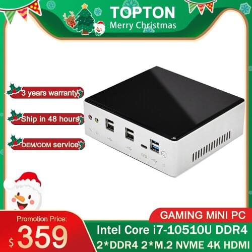 Newest 10th Gen Mini PC Computer Intel i7-10510U 4 Core 2*DDR4 M.2 SSD 2*LANs 4K HTPC Windows 10 Linux 8*USB USB-C HDMI DP WiFi