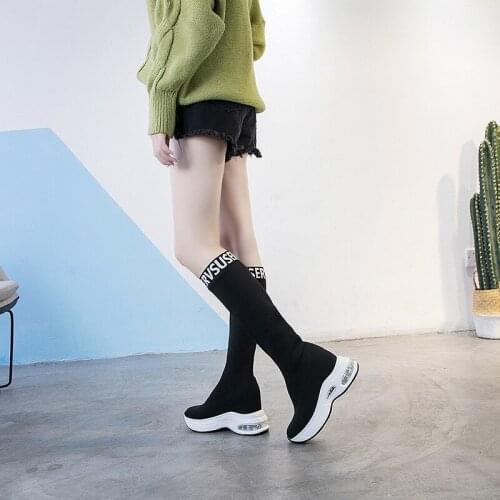 Autumn/Winter New Fleece Sock Shoes Knitted Boots for Women Long Boots Mesh (Air mesh) Female over the Knee Skinny Leg Stretch