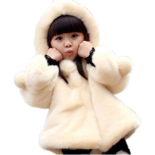 Solid thick baby girl fur coat cotton faux fur hooded coat for 1-14yrs girls children kids Winter thick warm outerwear clothes