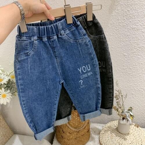 2020 Autumn Winter New Kids Jeans Baby Boys Fashion Casual Denim Pants Kids Letter Print Cowboy Pants Trousers Baby Clothes 2-7Y