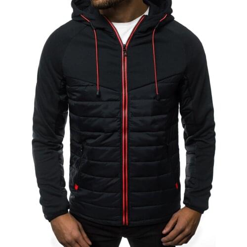 Autumn Winter Men Casual Long Sleeve Hoodie Zip Color Block Pockets Hooded Coat