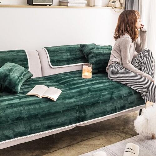 Autumn winter thick sofa cushion Non-slip solid color plush fabric all-inclusive universal sofa cover towel customize slipcover