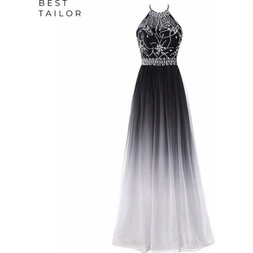 Gradient Prom Dresses Halter Crystals Gradual Bridemaid Gowns Prom Party Gowns vestido de fiesta largos elegantes de gala noche