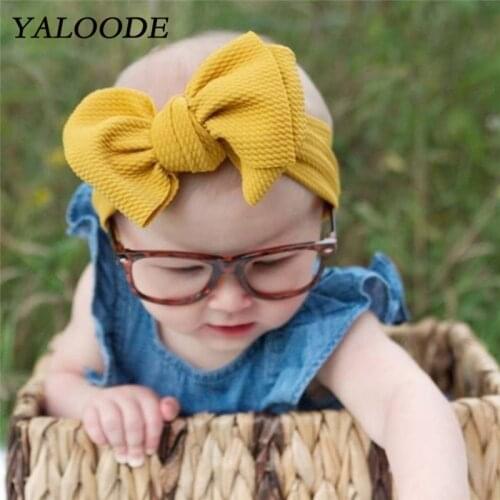 YALOODE Cute Baby Girl Boy Headbands Big Bow Knot Turban Hairbands Solid Elastic Hair Band Baby Hair Accessories Kids Gifts