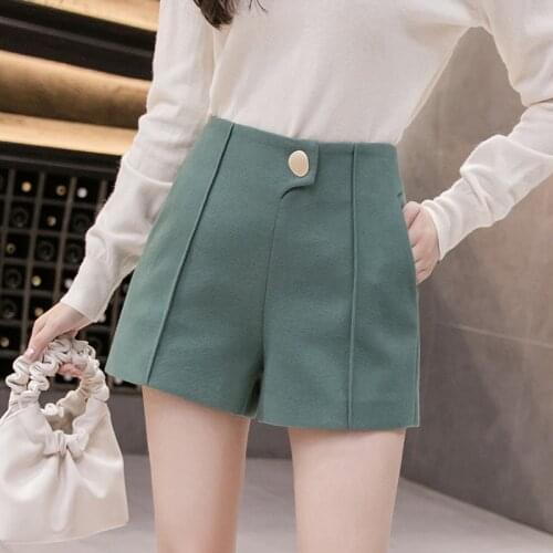 Simple Green Shorts Women For Winter High Waist Loose Skinny Woolen Shorts Womens Korean Wide Leg Boots Black Woman Shorts