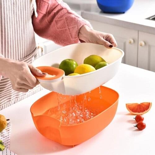 Drain Basket Double-Layer Plastic Food Strainer Fruit Wash Colander Bowl Rice Sieve Vegetable Drain Basket Kitchen Tool