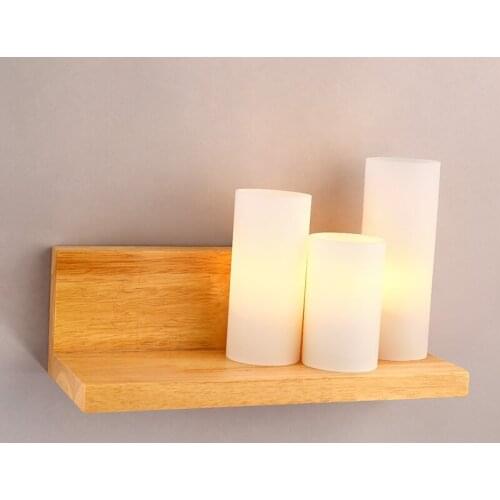 Wood+white Glass shade bedroom Modern simple LED candle wall light solid living room bedside Personality creative wall lamp MZ92