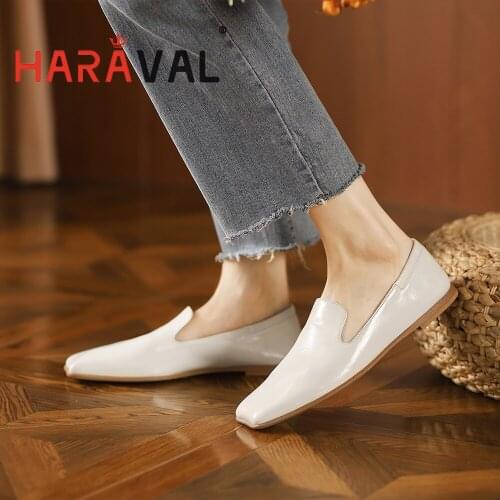 HARAVAL Women Pumps Shoes Elegant Fashion Spring Autumn White Black Yellow Genuine Leather Casual Sewing Square Toe Shoes A309