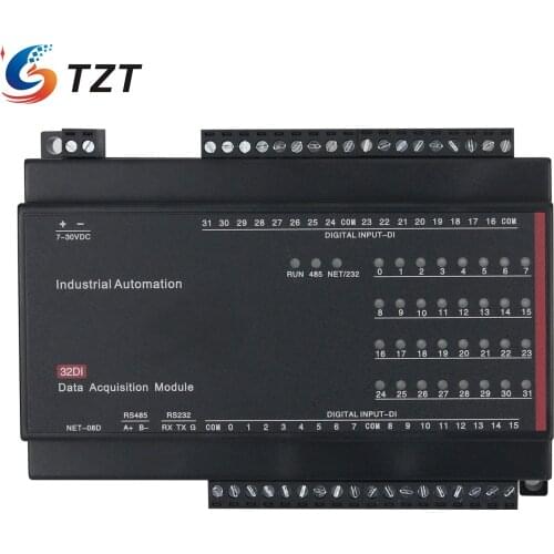 TZT 32 Channel DI Digital Input Ethernet/ RS485+232 IO Aquisition Module Support Modbus RTU TCP Protocal