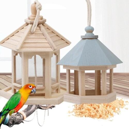 Outdoor Hanging Wooden Squirrel Proof Seed Feeder Portable for Wild Birds Seeds Feedings WXV Sale