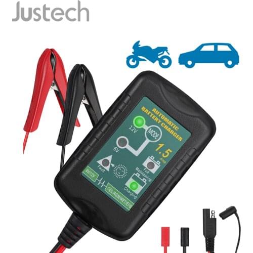 Justech 6V/12V 1.5A Battery Charger Battery Maintainer With Cable Clamps And O-Ring Terminals For Car Motorcycles