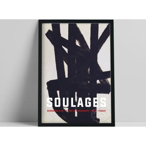 Pierre Soulages Exhibition Poster, France Soulages Black Amorphous Painting, Abstract Minimalism Wall Picture, Vintage Wall Art