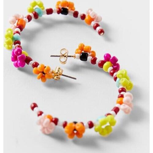 Best Lady ZA Beads Flower Earrings for Women Bohemian Acrylic Big Round Floral Hoop Earrings Summer Jewelry Party Gift Wholesale