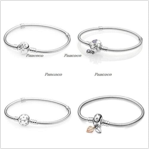 925 Sterling Silver Bracelet Moments Leaves & Snake Chain Bracelet Fit Women Bead Charm Diy Fashion Jewelry