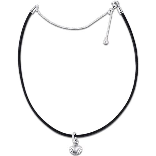 Choker Necklace Genuine 925 Sterling Silver Black Leather Seashell Pendants Necklaces for Women DIY Charms Jewelry Making