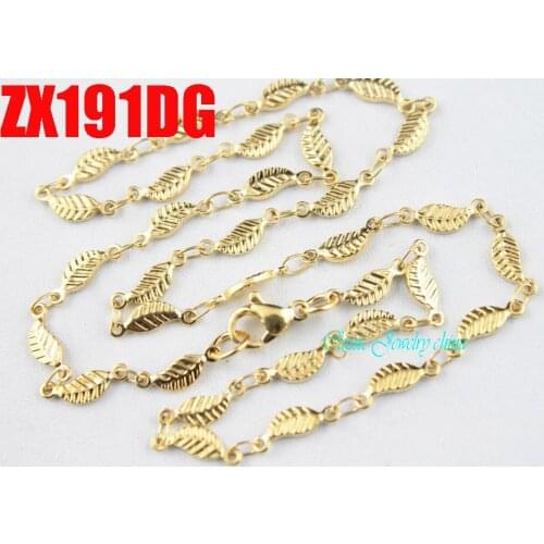 Golden color 3.8mm leaf chain stainless steel necklace lady fashion jewelry sweater chain 20pcs ZX191DG