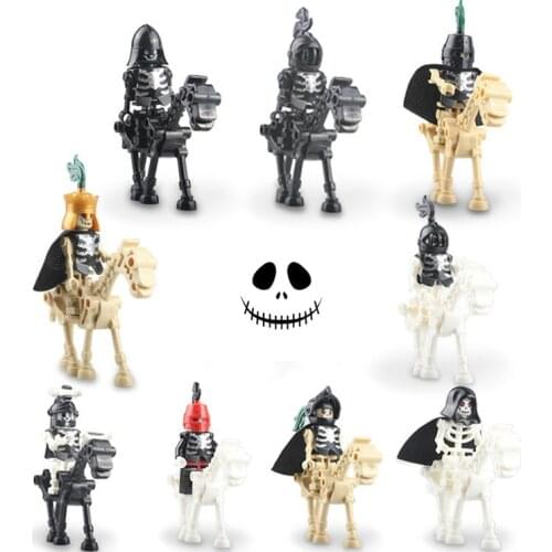 10Pcs/set Medieval Skeleton Knight Building Blocks Undead Soldier Horse Action Figure DIY Assembling Bricks Toys for Children