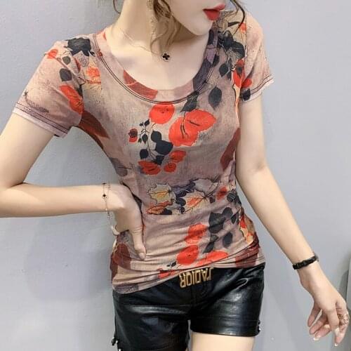2021Summer new style Print T Shirt Women Short Sleeve O Neck Slim Tshirt Shirt Tops