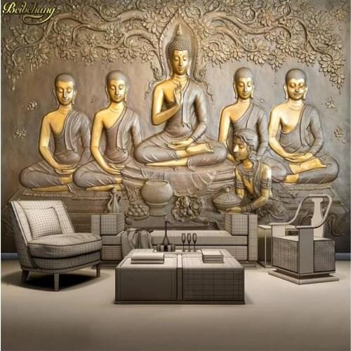Beibehang Custom 3d wallpaper mural 3D stereo relief golden buddha background wall painting papel de parede wall paper