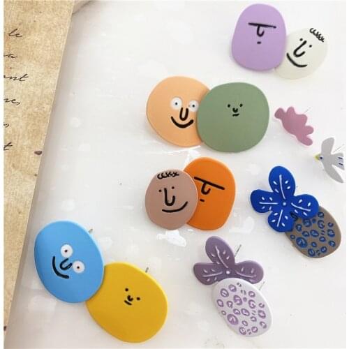 AOMU Fashion Sweet Gril Mixed Styles Round Geometric Earring Face Alien Cute Asymmetry Stud Earrings Set For Women Girls Jewelry
