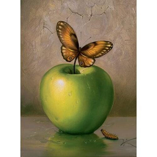 The Apple and Butterfly Still Life Oil Painting for Kitchen Wall Decor Canvas Art Painting Surrealist Fine Arts