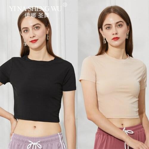 Seamless Short Sleeve Crop Top Yoga Top Sportswear Gym Workout Short Sleeve Shirts Round Neck Push Up Sports Bra Workout Tops