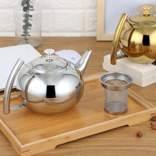 1.5L/2L Teapots Stainless Steel Water Kettle Hotel Tea Pot with Filter Hotel Coffee Pot Restaurant Tea Kettle Silver Golden