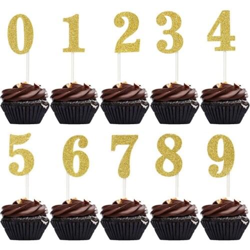 Number Cake Topper Gold Cake Inserts 0-9 Glitter Decor Wedding Happy Birthday Cake Diy Party Decoration Accessories Cake Tools