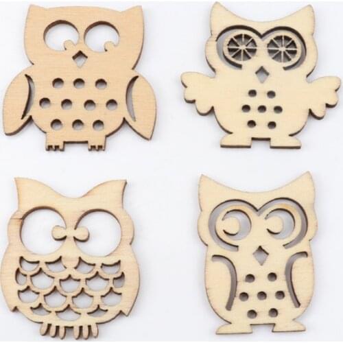 Handmade Wooden Crafts Home Decoration Accessories Scrapbooks Children Painting DIY Mixed Owl Pattern 30-40mm 20pcs