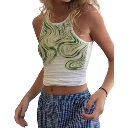 Girls Close-fitting Camisole Printed Round Collar Vest Female Sleeveless Tank Tops Summer Casual Short Camis S-XL