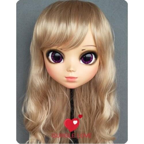DM157) Lovely Sweet Girl Resin Half Head Kigurumi Mask With BJD Eyes Cosplay Japanese Anime Role Lolita Mask Crossdress Doll