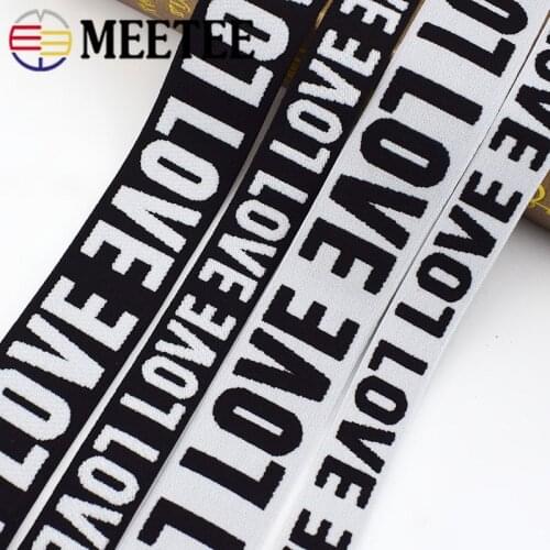 Meetee 20Meters 25/40mm Imitation Nylon Jacquard Elastic Band Double-faced Velvet Letter LOVE Type Straps DIY Sewing Accessories