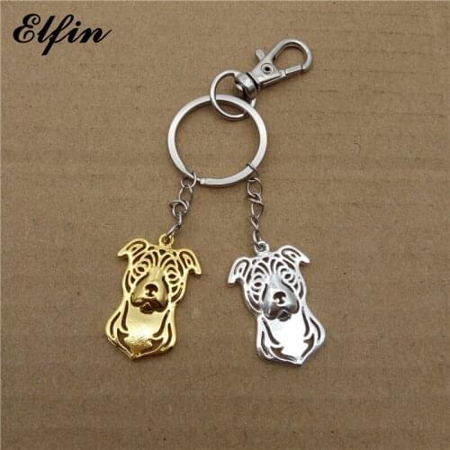 Elfin Trendy Staffordshire Bull Terrier Key Chains Gold Color Silver Color Animal Pet Memorial Jewellery Dog Key Rings