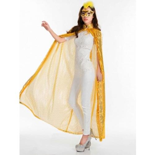 Adult Maxi Long Paillette Cosplay Cape Halloween Christmas Party Glitter Sequins Cloak See-Through Carnivals Costume