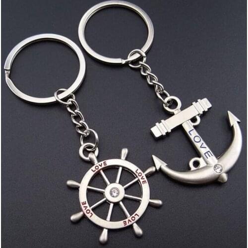 100pairs/lot Zinc Alloy Anchor And Rudder Keychain Metal Keyring Key Holder For Lovers Wedding Gift Favor Party Souveni