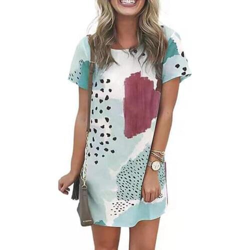 Leopard Contrast Color Patchwork Print Mini Dress Women O-Neck Short Sleeve Summer Party Dress Casual Female Ladies Vestidos