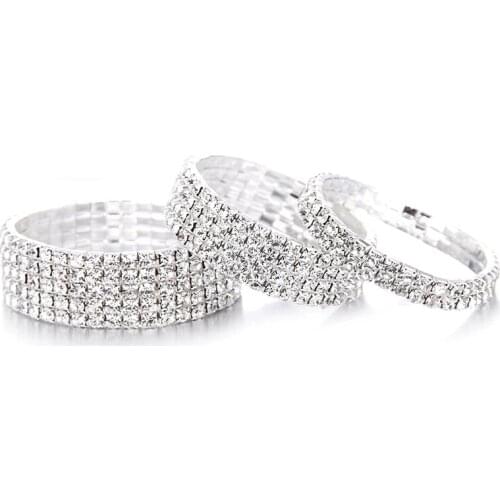 Fashion Bridal Jewelry One to Five Rows Crystal Color Bracelets for Women Wedding Full Rhinestone Hand Wrist Bracelet Party Gift